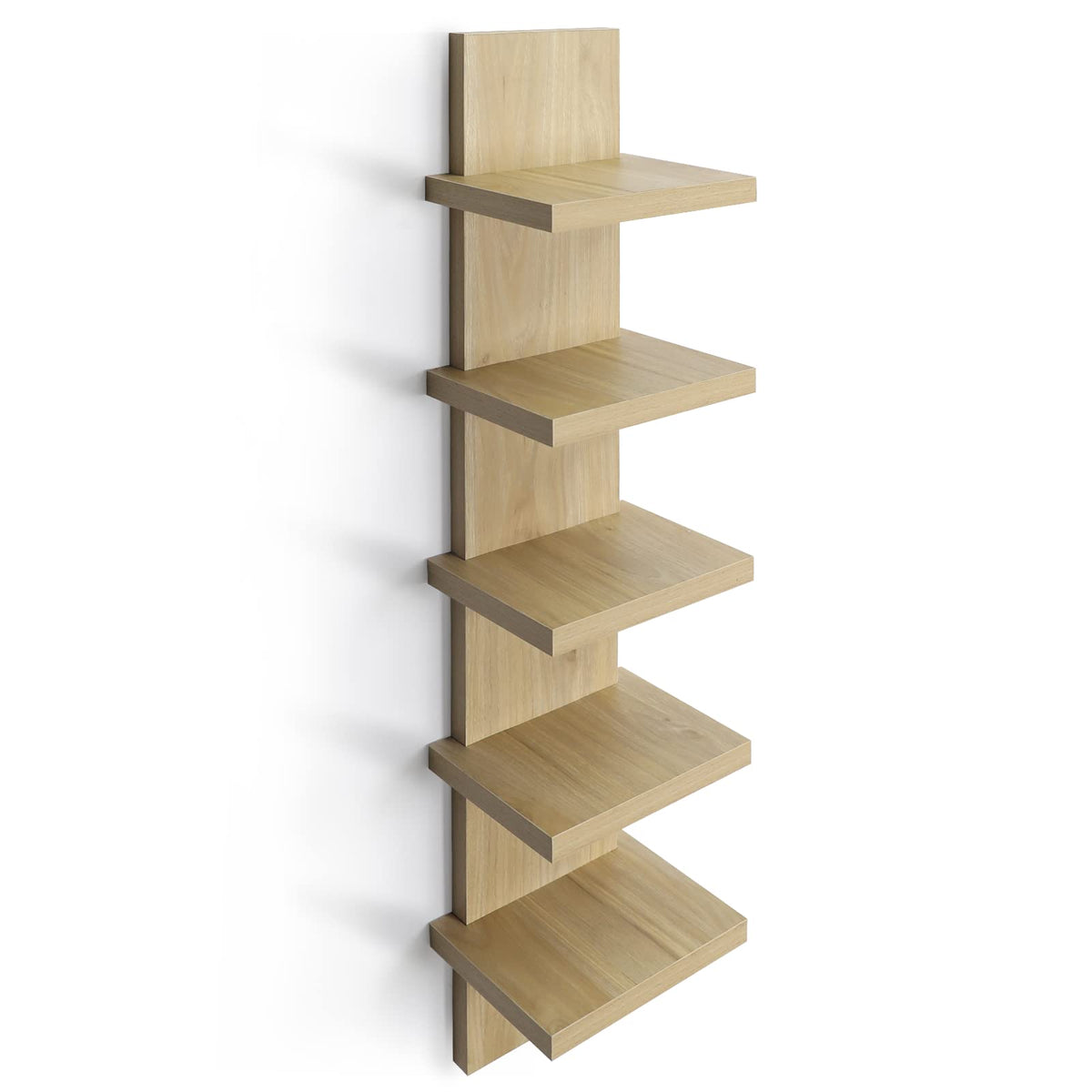 Bloddream 5 Tier Wall Shelves Natural, Vertical Column Shelf Floating Storage Home Decor Organizer Tall Tower Design Utility Shelving Bedroom Living Room, 30.7