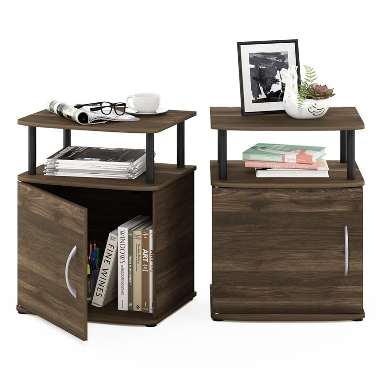 Furinno Jaya End Side Sofa Table/Nightstand With Door, 2-Pack, Pvc Tubes, Columbia Walnut/Black