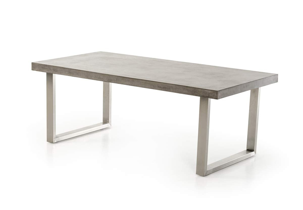 HomeRoots Stainless Steel, Concrete 30' Concrete and Stainless Steel Dining Table