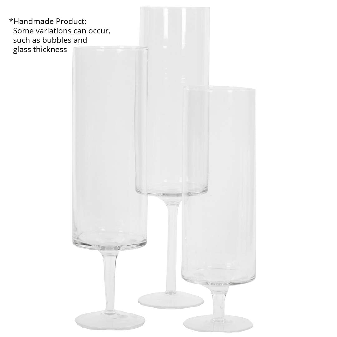 Koyal Wholesale Pillar Candle Hurricane Pedestal Holders, Tall Glass Candle Holders, Wedding Hurricanes Set Of 3