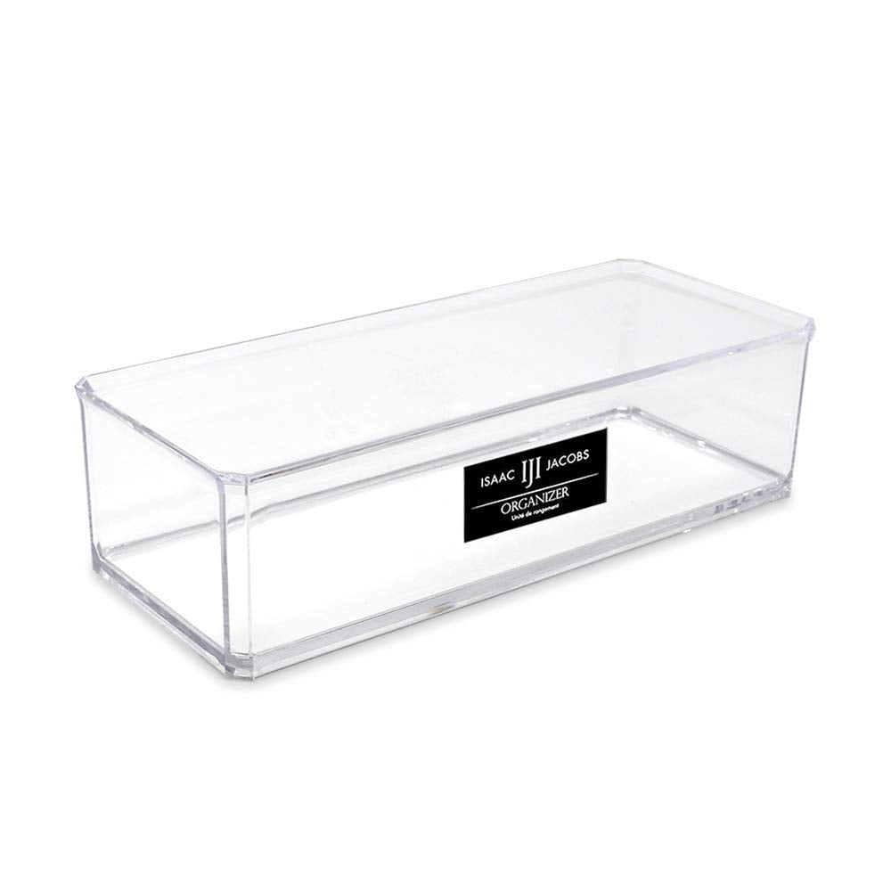 Isaac Jacobs Clear Acrylic Rectangular Stackable Storage Organizer, (9'' L x 3.5'' W x 2.5'' H) Drawer Tray, Multi-Functional, B