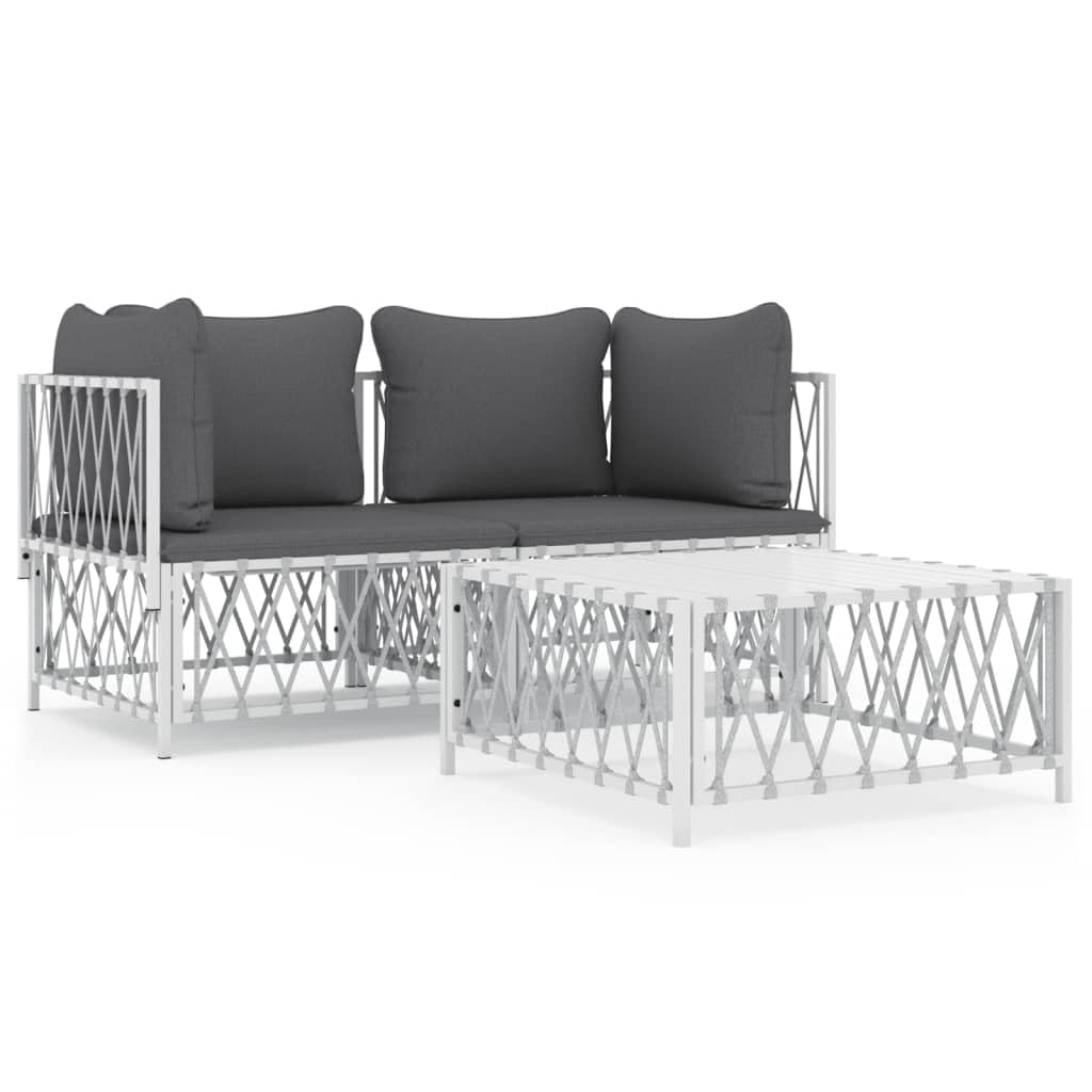 vidaXL White Stainless Steel and Woven Fabric Patio Lounge Set - Thumbnail 3