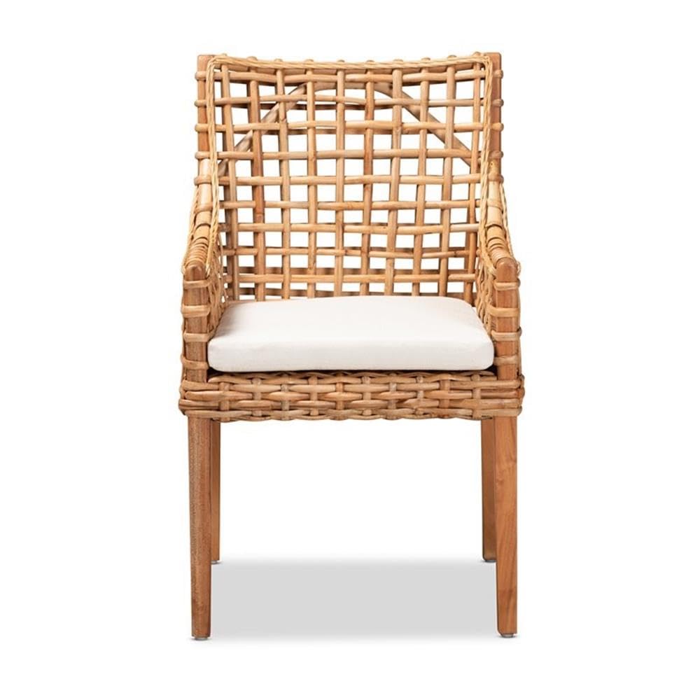 Baxton Studio Saoka Modern and Contemporary Natural Brown Finished Wood and Rattan Dining Chair