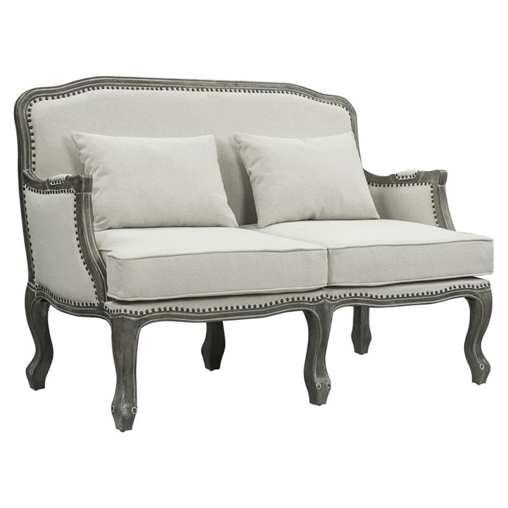 Acme Furniture Upholstered Loveseat with Nailhead Trim, Cream and Brown