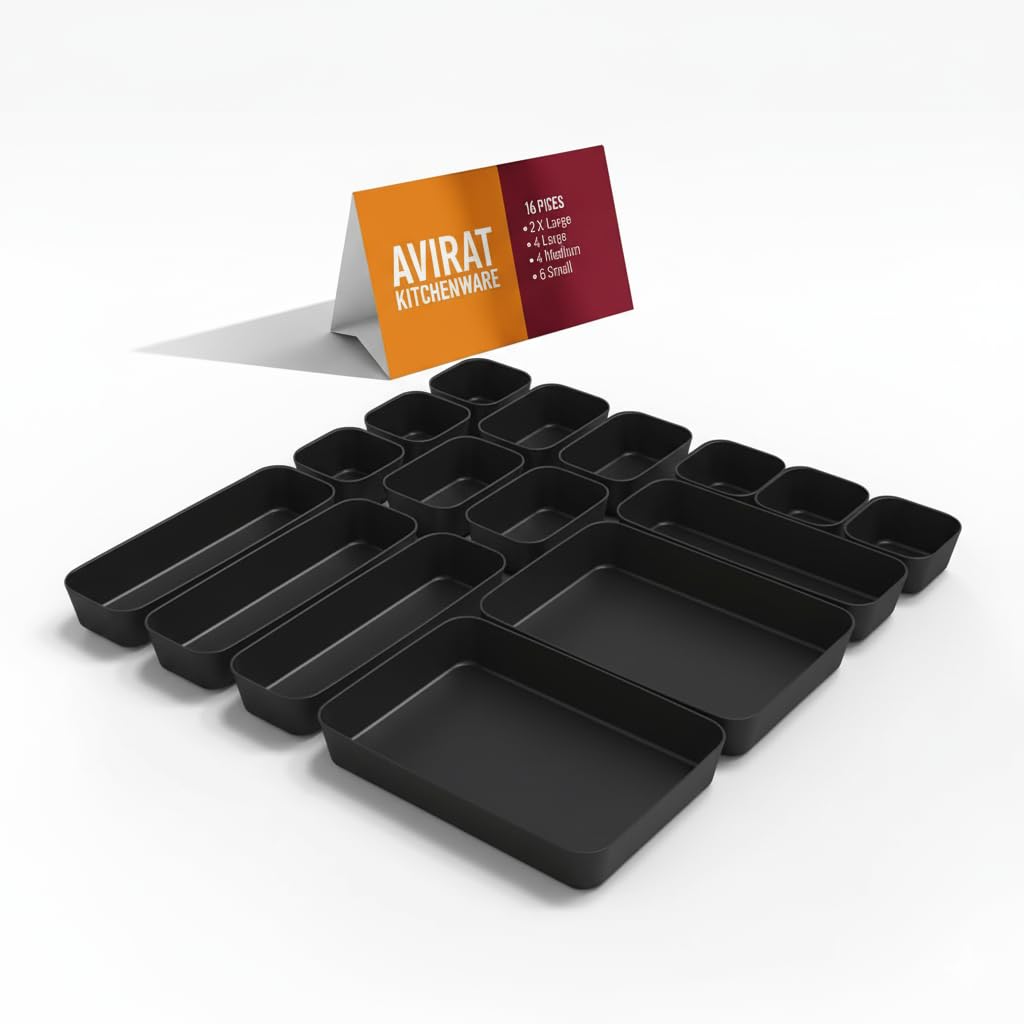 UMax 16Piece Multipurpose Storage Organizer Bin Set For Office, Kitchen, Drawer Storage Trays, Multipurpose Storage Box, Offic