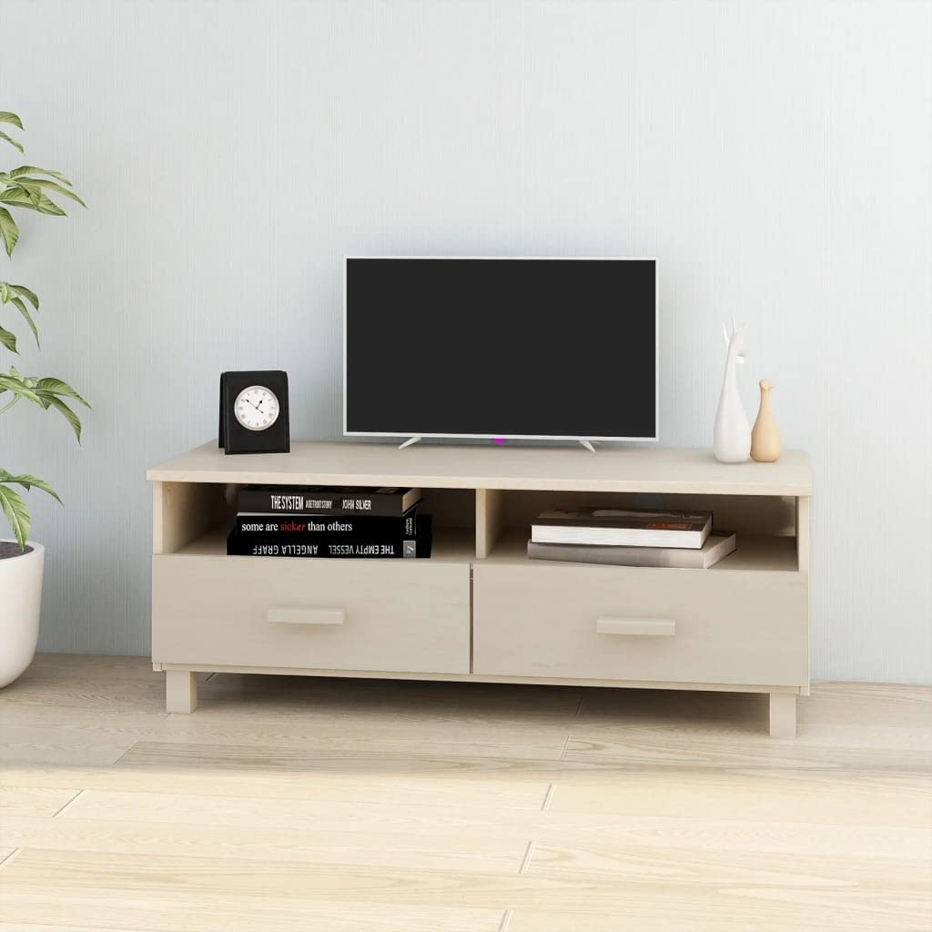 vidaXL TV Stand HAMAR in Honey Brown, Solid Pinewood and MDF Construction with 2 Drawers - Aesthetic and Functional Design for Organized Living Room
