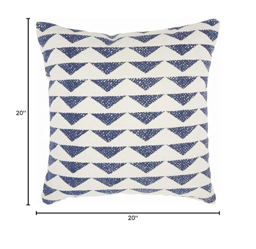 HomeRoots 100% Cotton Navy Blue and Ivory Triangles Throw Pillow