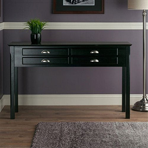 Ergode Wood Timber Console Table - Contemporary Design, Black Finish, 4 Storage Drawers, Entryway Furniture, Easy Assembly - 47.6' W x 15.7' D x 29.1' H