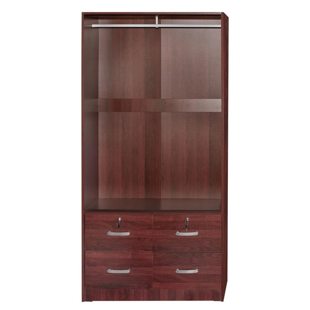 Better Home Products Sarah Modern Wood Double Sliding Door Armoire in Mahogany