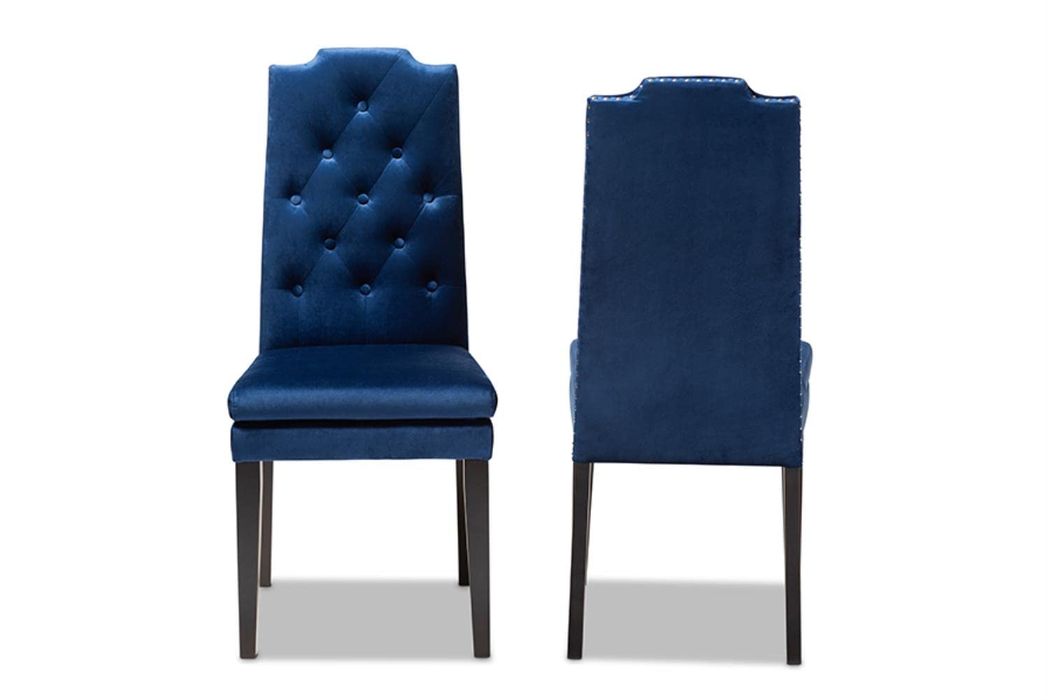Baxton Studio Dylin Modern and Contemporary Navy Blue Velvet Fabric Upholstered Button Tufted Wood Dining Chair Set