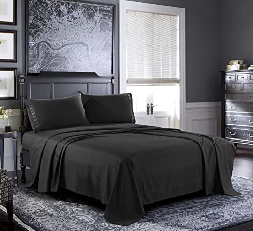 Pure Bedding Bed Sheets - Twin Sheet Set 4-Piece, Black] - Hotel Luxury 1800 Brushed Microfiber - Soft And Breathable - Deep Poc