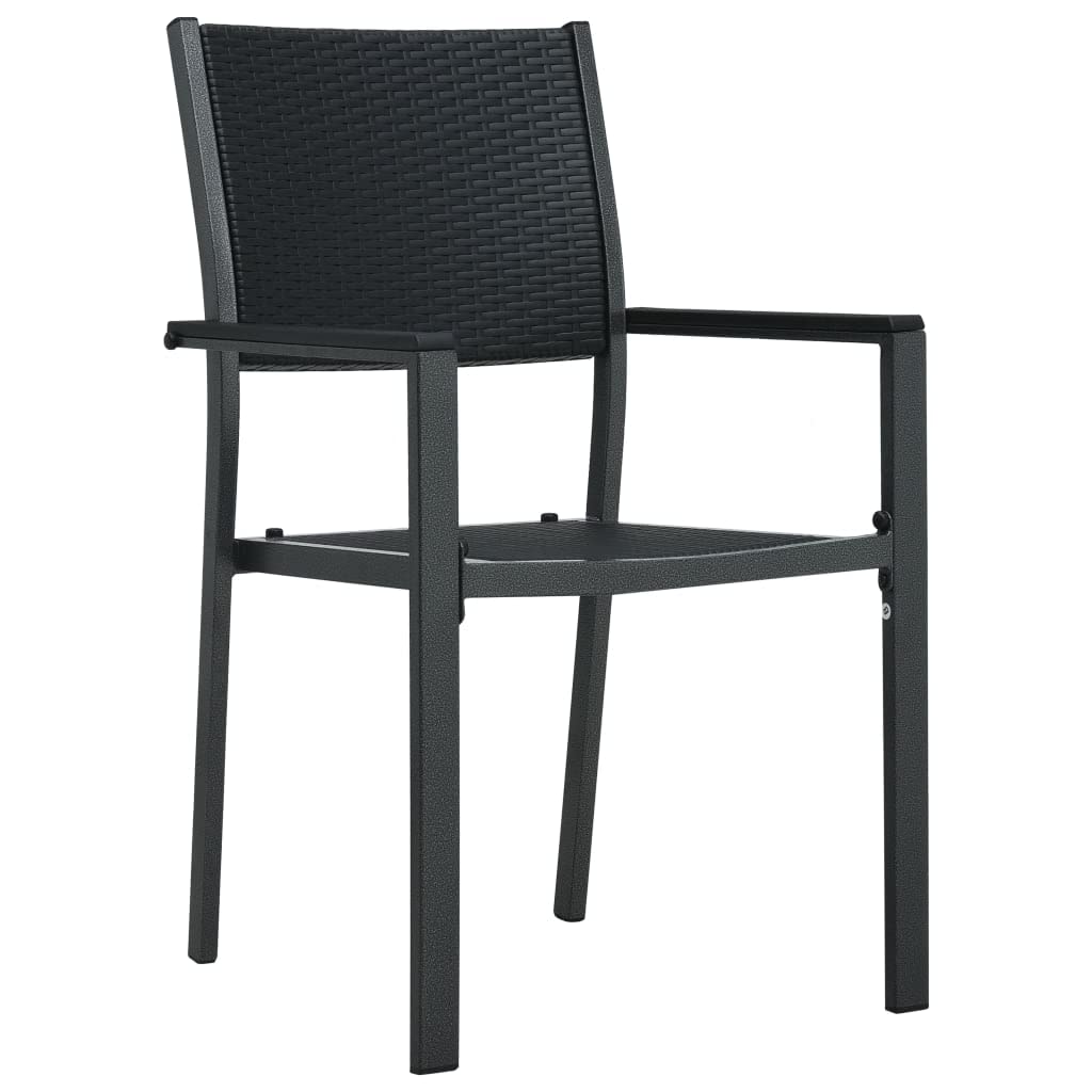 vidaXL Set of 4 Patio Chairs - Black Plastic Rattan-Look Design, Weather-Resistant Outdoor Dining Seating with Sturdy Steel Frame, Ideal for Garden, Terrace, or Patio