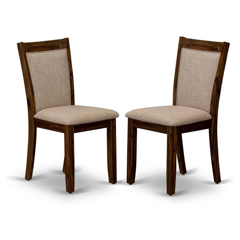 East West Furniture MZCNT04 Monza Modern Parson Dining Chairs - Light Tan Linen Fabric Upholstered Chairs, Set of 2, Antique Walnut