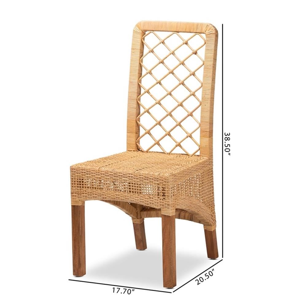 Baxton Studio Moscow Modern Bohemian Natural Brown Rattan and Walnut Brown Finished Wood 2-Piece Dining Chair Set
