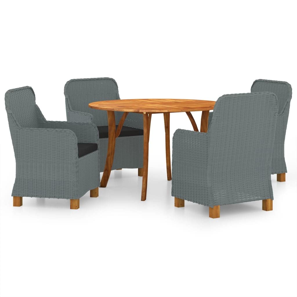 Vidaxl 5 Piece Patio Dining Set - Light Gray, Modern Design With Solid Acacia Wood Table, Weather-Resistant Pe Rattan Chairs, Thick Padded Cushions - Sturdy Outdoor Furniture Set