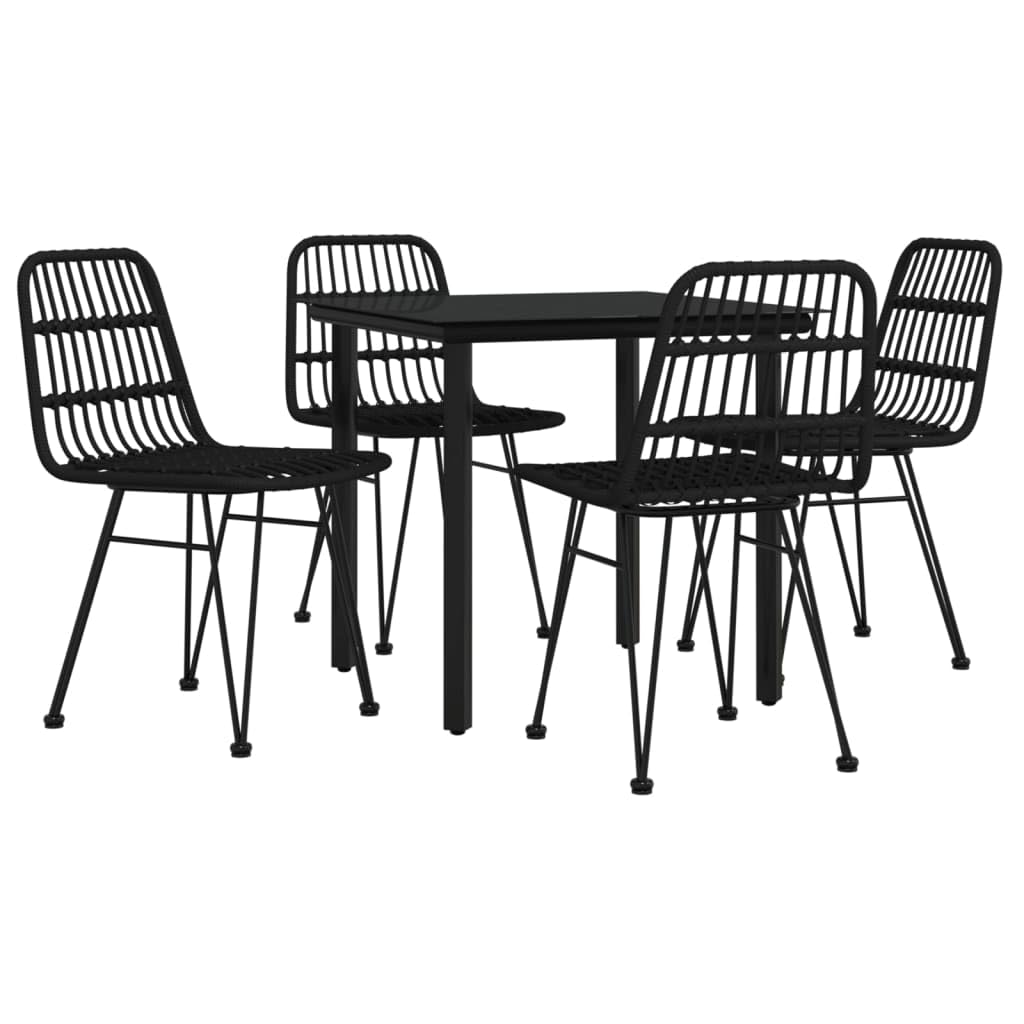 vidaXL 5-Piece Patio Dining Set - Black Poly Rattan Outdoor Set - Table and 4 Chairs with Comfortable Backrest and Tempered Glass Top for Outdoor Use