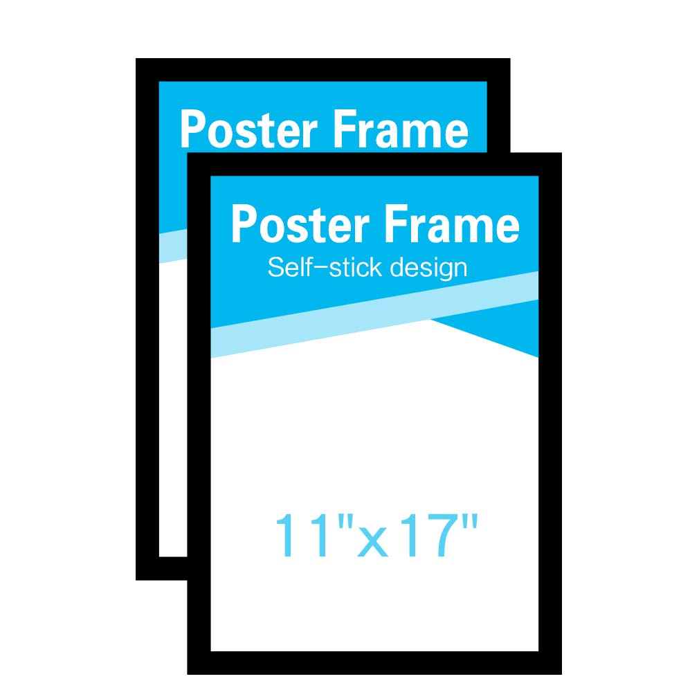 Mfoffice 11X17 Window Poster Frame Made Of Durable Pvc And Strong Magnetic,Self Adhesive Flexible Display Frame,Black,Pack Of 2