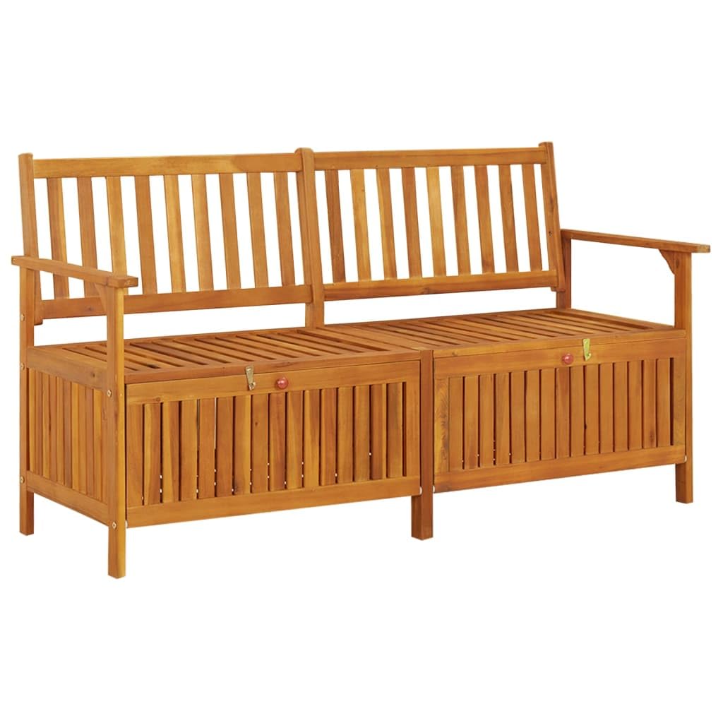 vidaXL Indoor and Outdoor Storage Bench – Solid Acacia Wood, Stable Seating, Ample Storage, Ideal for Patio, Weather Resistant, Comes with Cushion