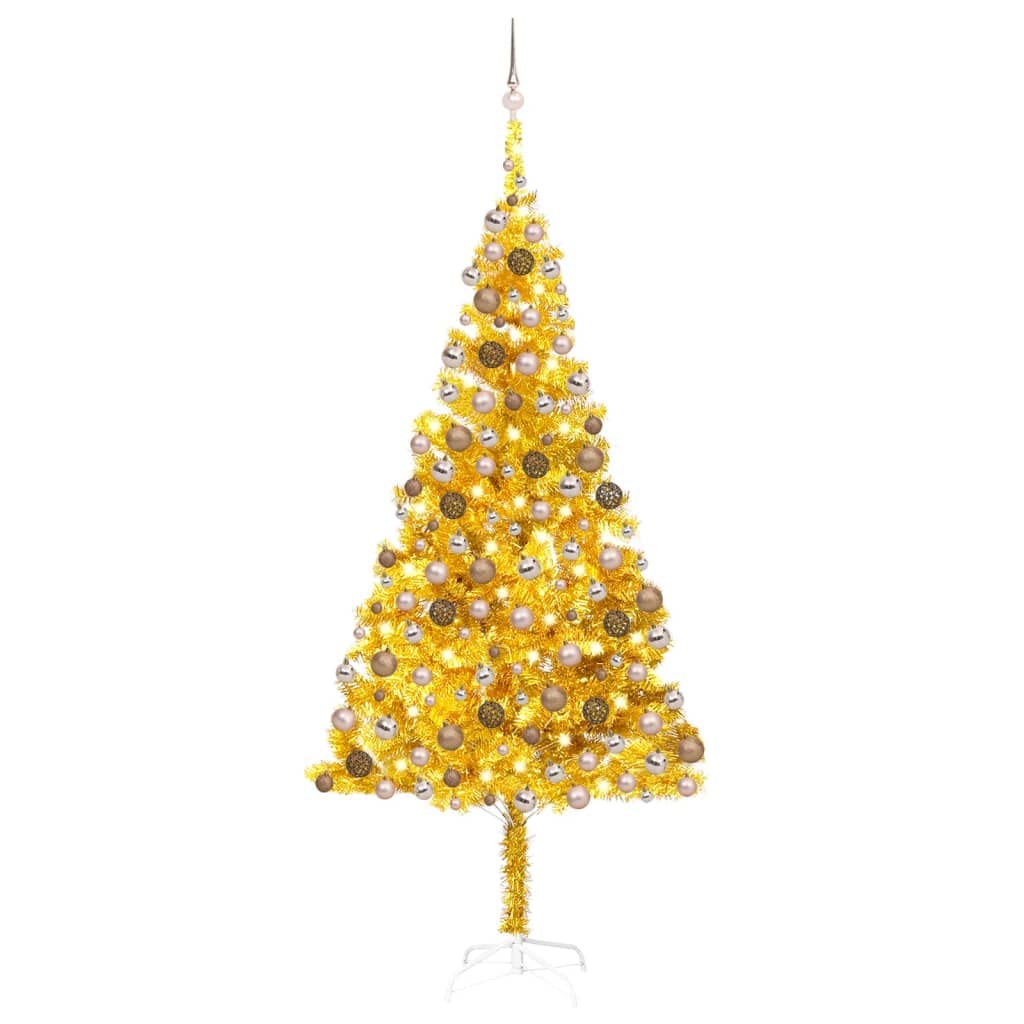 Vidaxl 94.5&quot; Gold Artificial Christmas Tree With Leds And Decorative Balls Set - Energy-Efficient Decoration For Holidays - Usb Powered