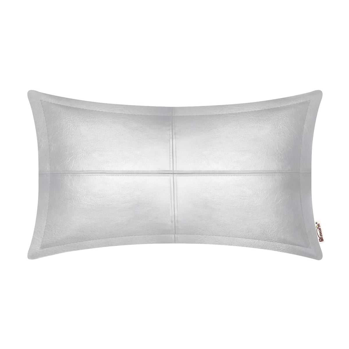 Brawarm Silver Leather Throw Pillow 12 X 20 Inches, Faux Leather Pillow Cover With Piping, Hand Stitched Leather Decorative Lumb