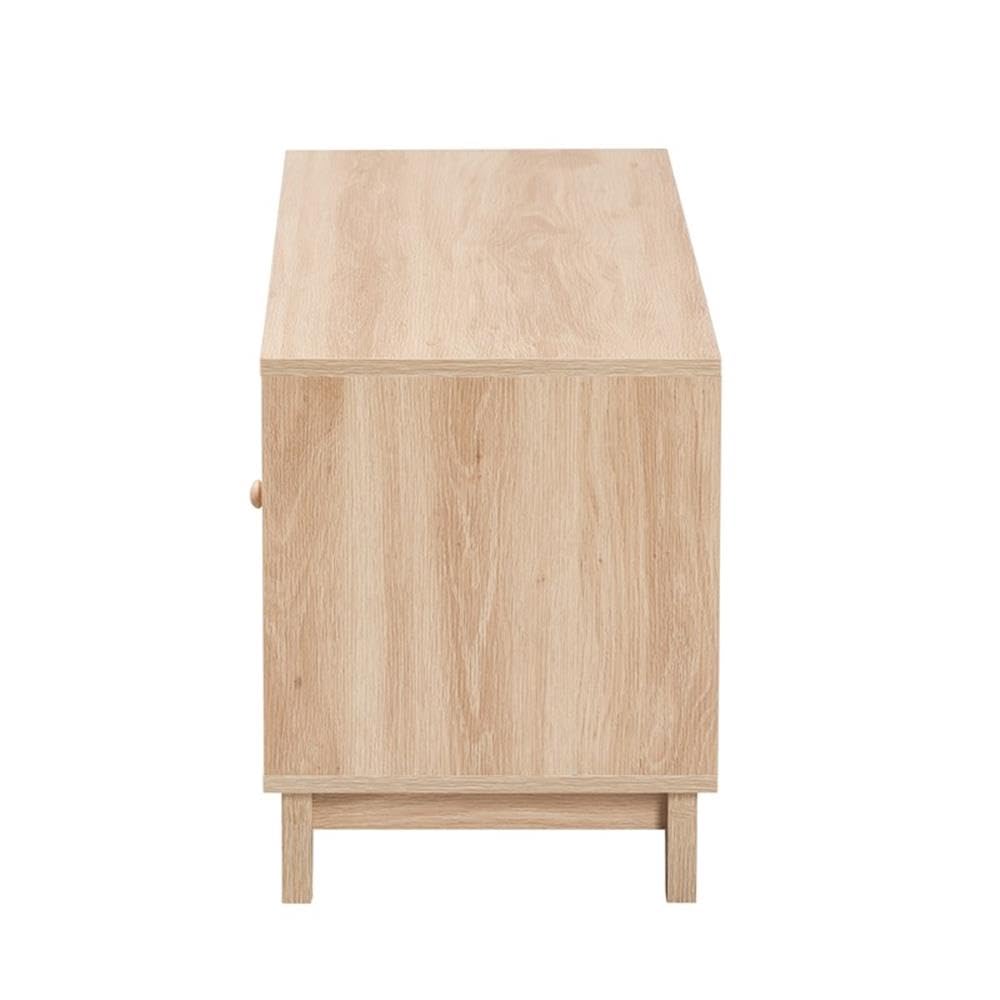 Baxton Studio Elsbeth Mid-Century Modern Light Brown Finished Wood and Natural Rattan 2-Door TV Stand