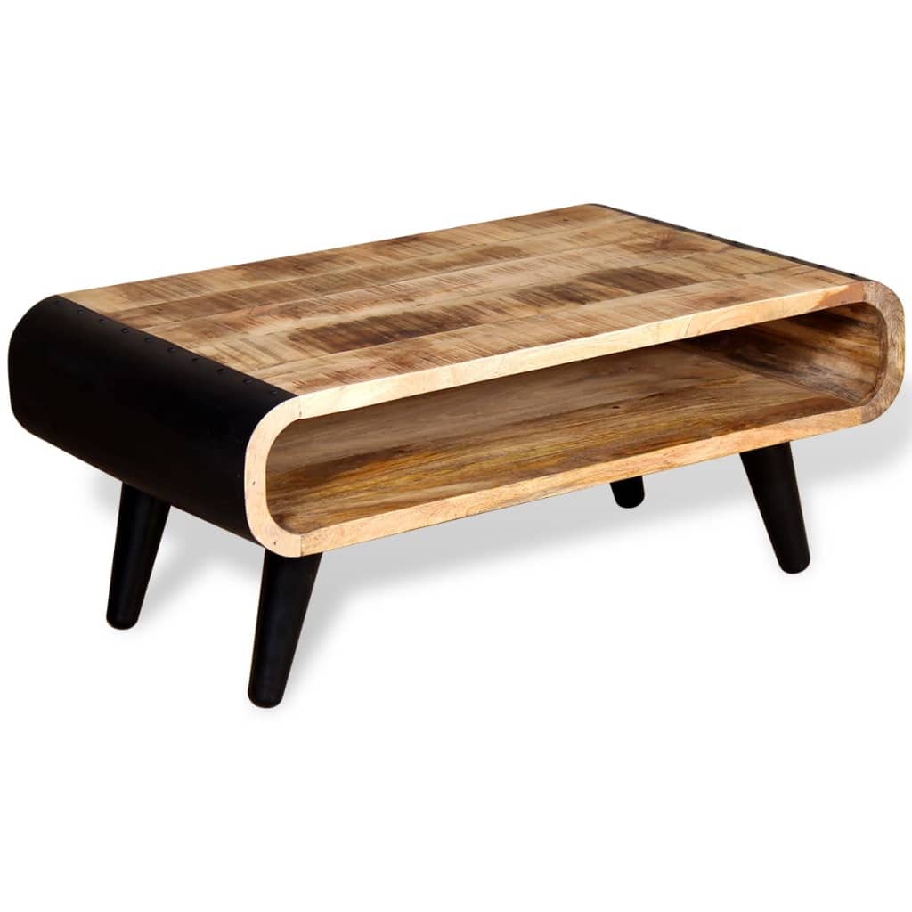 vidaXL Solid Rough Mango Wood Coffee Table with Drawers - Thumbnail 5