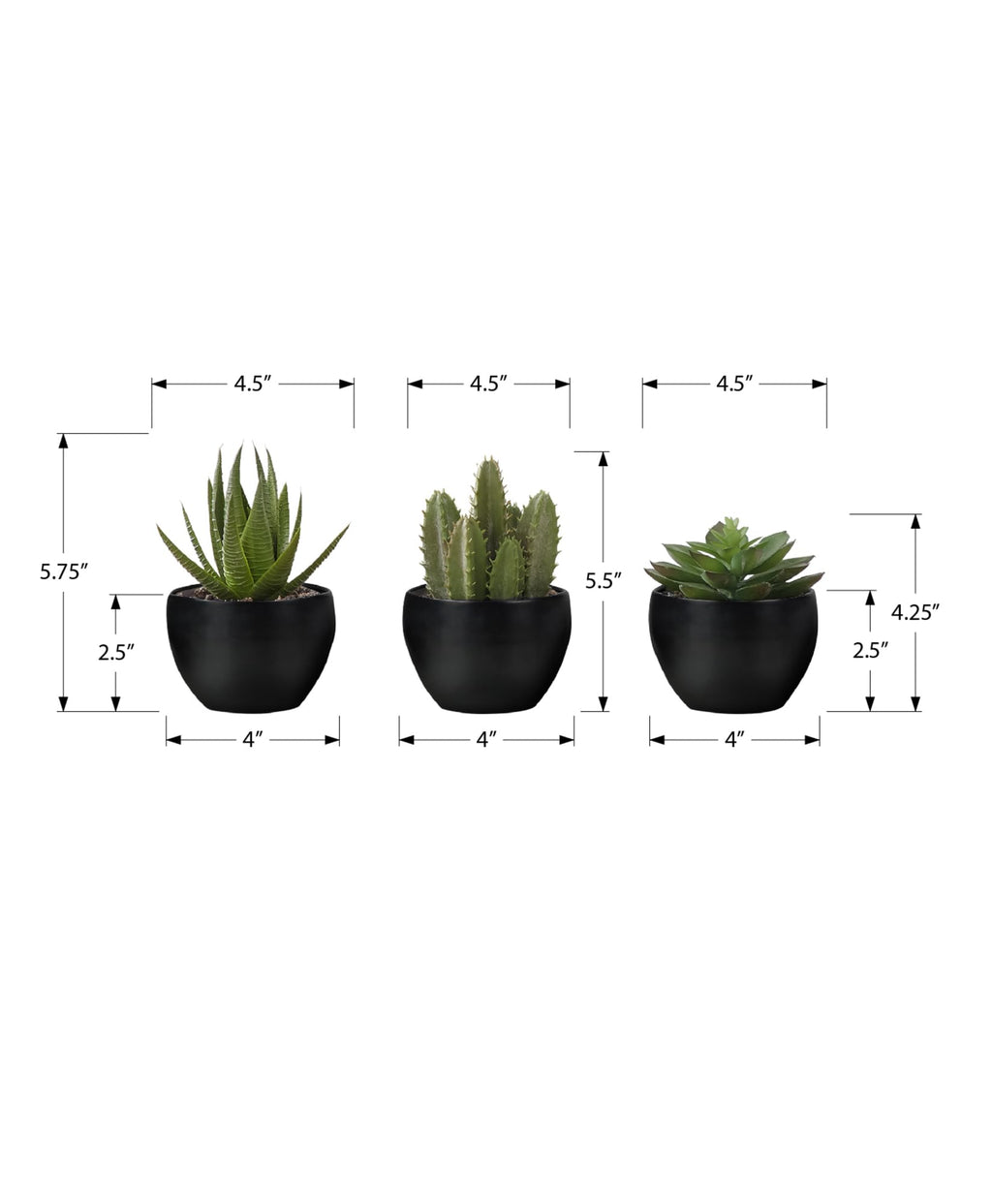 Monarch Specialties I 9556 Artificial Plant, 6' Tall, Succulent, Set of 3, Green Plants, Black Pots