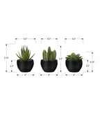 Monarch Specialties I 9556 Artificial Plant, 6' Tall, Succulent, Set of 3, Green Plants, Black Pots