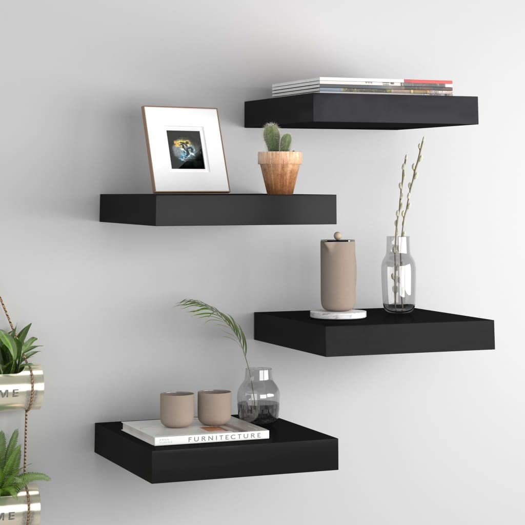 vidaXL Floating Wall Shelves 4 pcs Black 9.1&quot;x9.3&quot;x1.5&quot; MDF