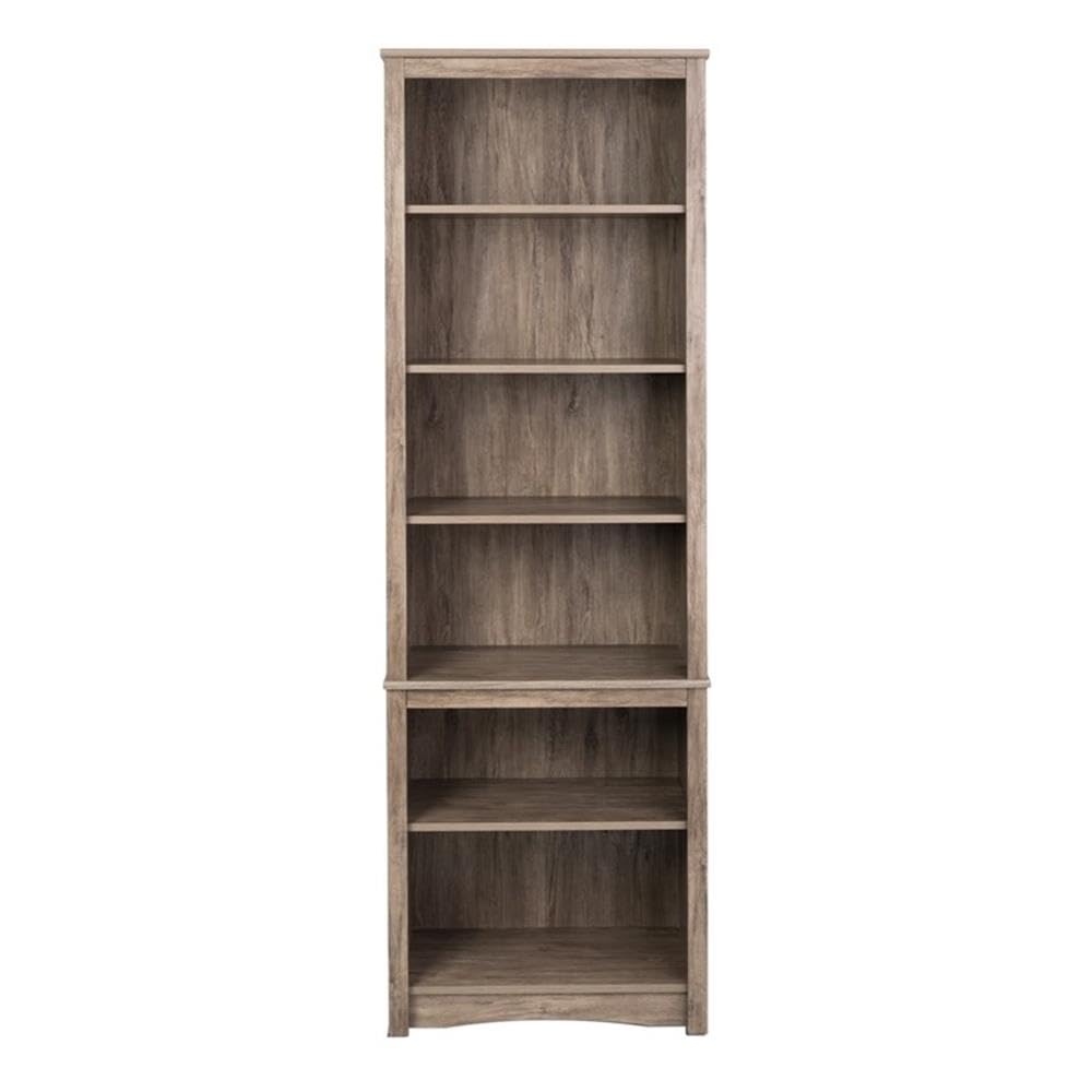 Prepac Sonoma Tall 6-Tier Bookcase 80H with 2 Adjustable Shelves, Drifted Gray Storage Cabinet, Modern Display Cabinet, Bookshel