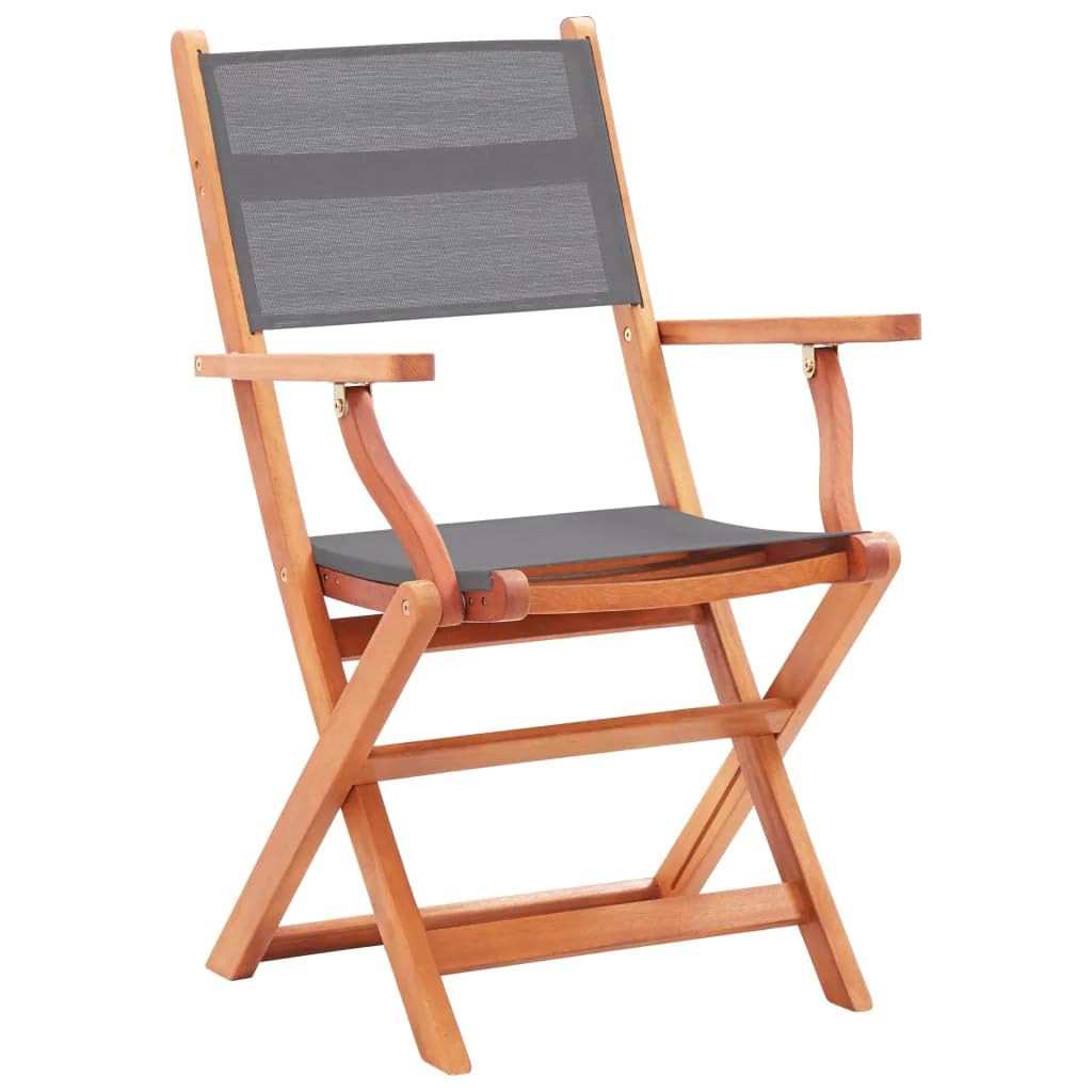 vidaXL Folding Patio Chairs 2 pcs Gray Solid Wood Eucalyptus and Textilene