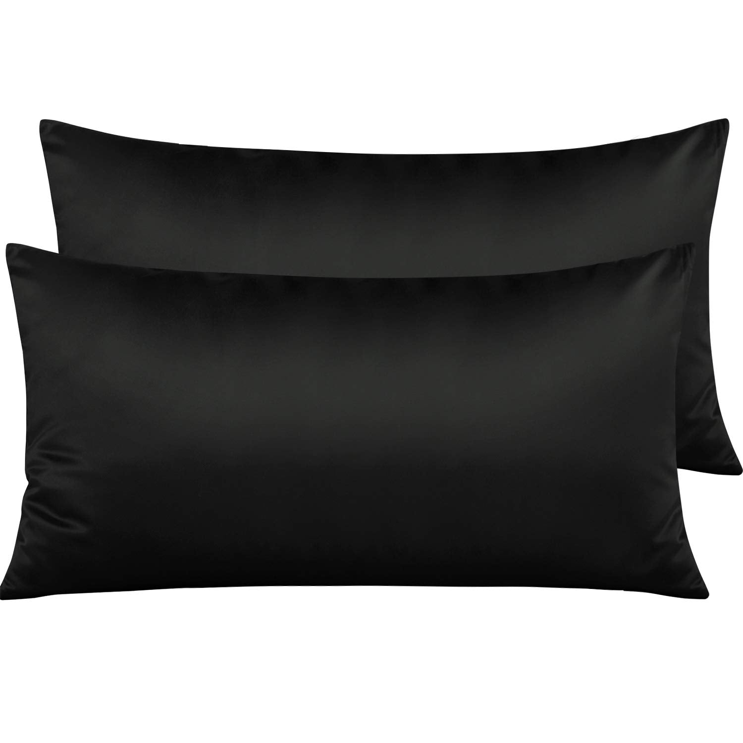 Ntbay Zippered Satin Pillow Cases For Hair And Skin, Luxury King Hidden Zipper Pillowcases Set Of 2, 20X36 Inches, Black