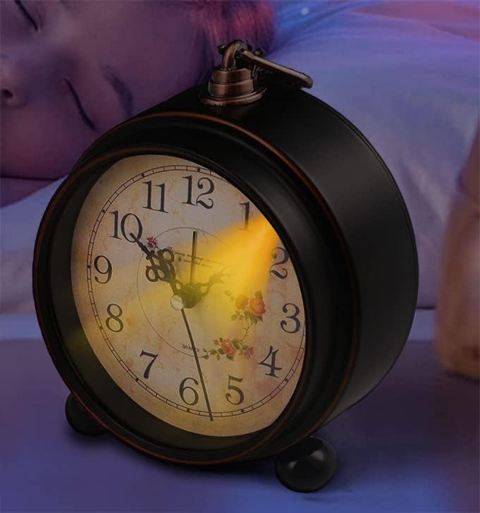 Knigswerk Vintage Analog Alarm Clock, 5.25 Inch Small Silent Desk Clock With Night Light, Battery Operated For Table, Bedroom, B