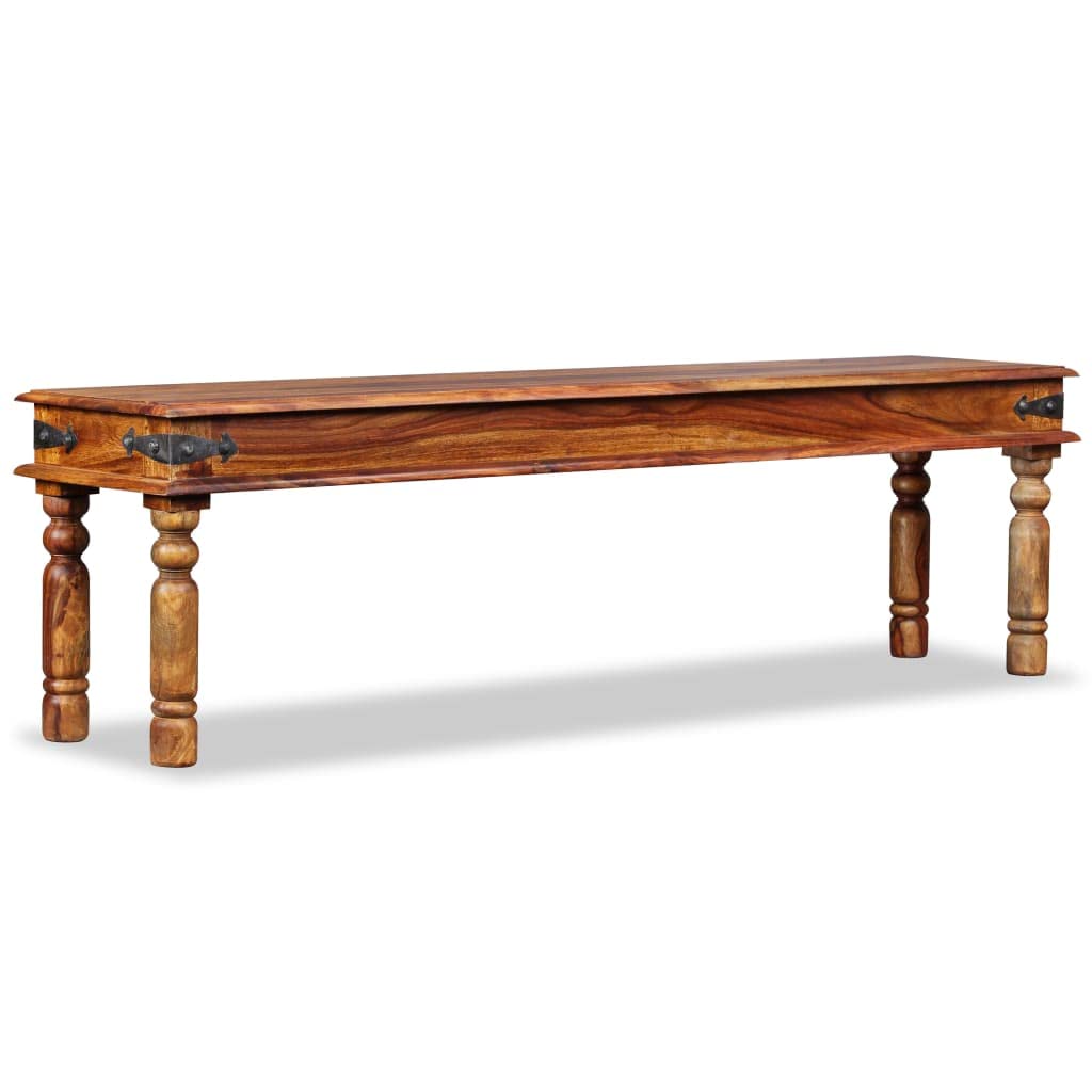 vidaXL Handmade Castle Bench in Solid Sheesham Wood with a Honey Finish - Classic Bench for End of Bed or Entryway, 63&quot; x 13.8&quot; x 17.7&quot;