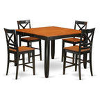 East West Furniture FAQU5H-BLK-W 5 Piece Counter Height Pub Set Includes a Square Dining Table with Pedestal and 4 Kitchen Dining Chairs, 54x54 Inch, Black & Cherry