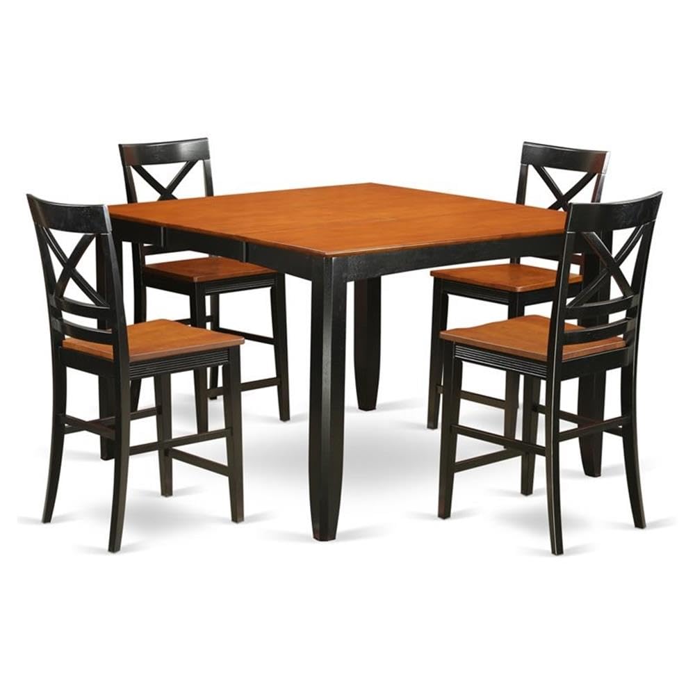 East West Furniture FAQU5H-BLK-W 5 Piece Counter Height Pub Set Includes a Square Dining Table with Pedestal and 4 Kitchen Dining Chairs, 54x54 Inch, Black & Cherry