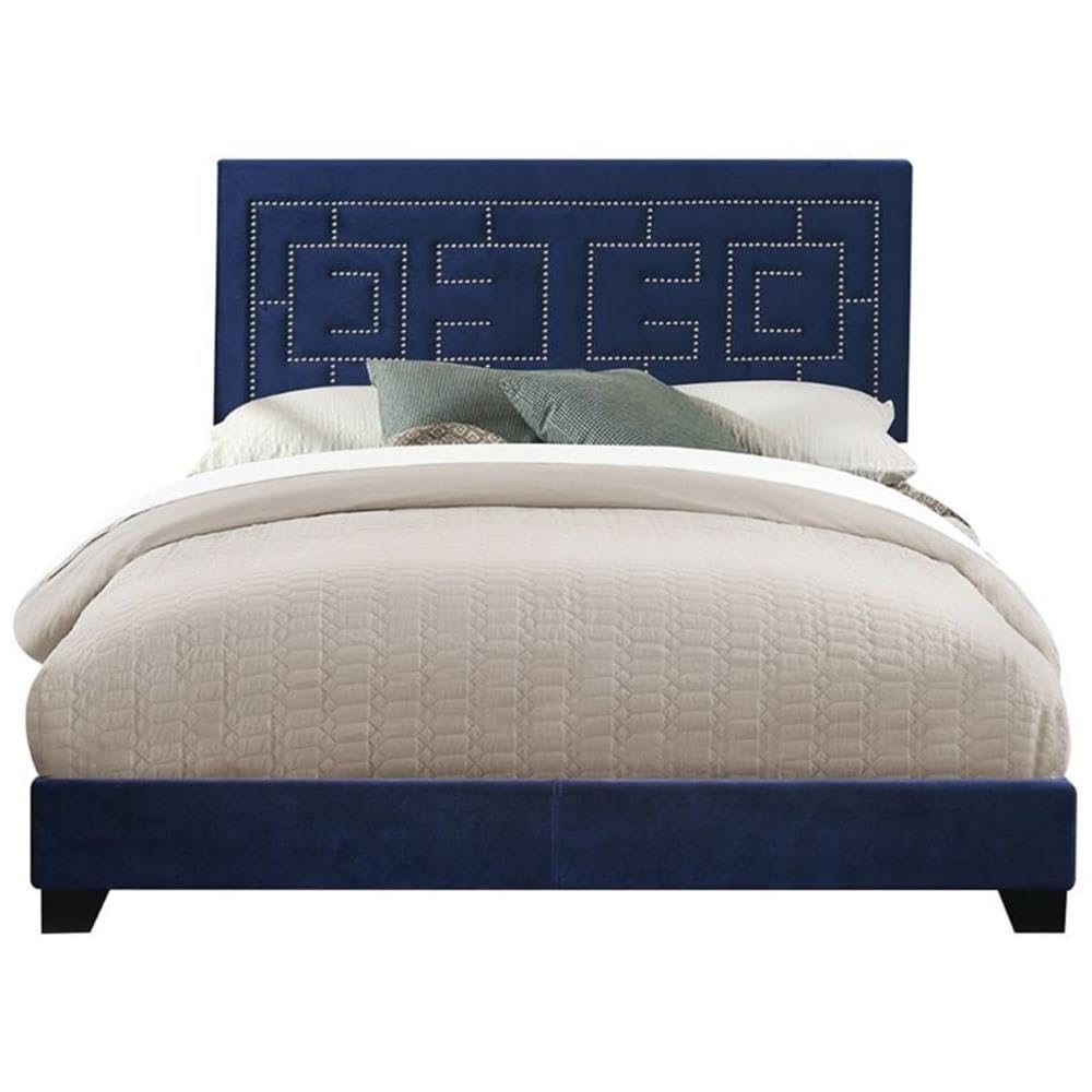 Acme Ishiko III Eastern King Bed in Dark Blue Velvet