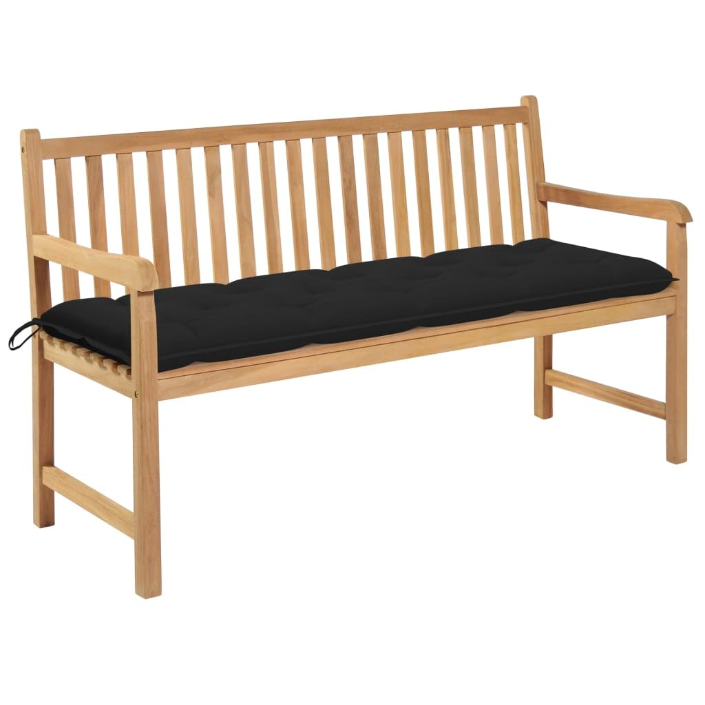 vidaXL Patio Bench with Black Cushion – Solid Teak Wood Garden Furniture - Weather-Resistant Outdoor Seating - Comfortable and Stylish - Ideal for Garden or Patio