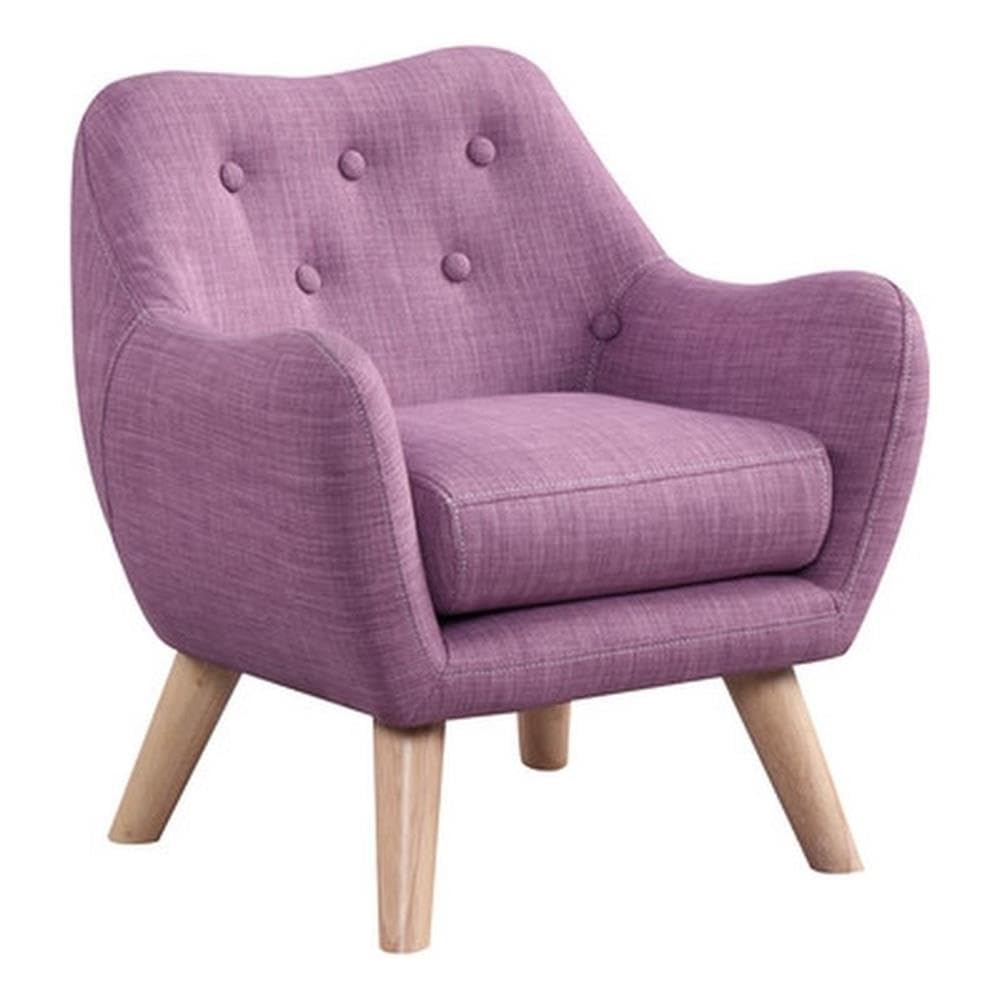 Lilola Home Fenix 19.5&quot; W Pink Linen Kids Armchair with Button Tufted Back and Wooden Legs