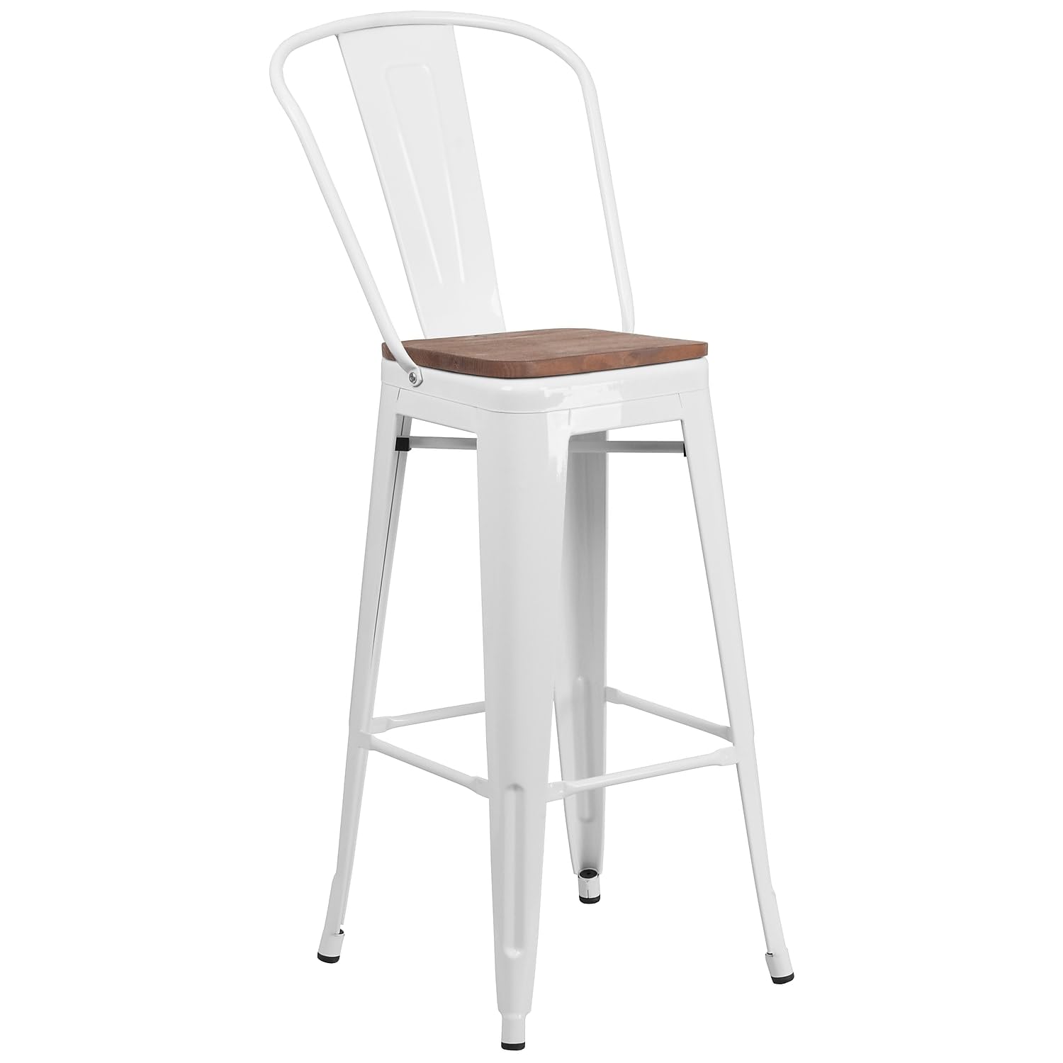 Flash Furniture Carly 24&quot; High Copper Metal Counter Height Stool With Back And Wood Seat