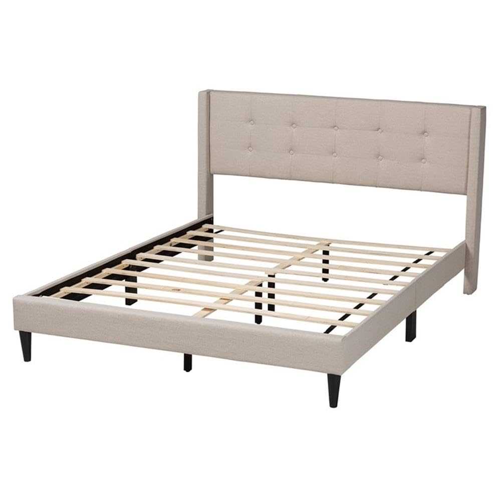 Baxton Studio Casol Mid-Century Modern Transitional Beige Fabric Upholstered Queen Size Platform Bed