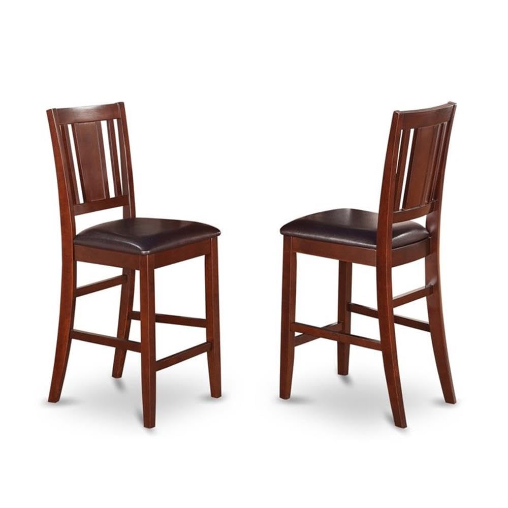 East West Furniture BUCK3-MAH-LC 3 Piece Counter Height Dining Set for Small Spaces Contains a Rectangle Kitchen Table and 2 Faux Leather Dining Room Chairs, 30x48 Inch, Mahogany
