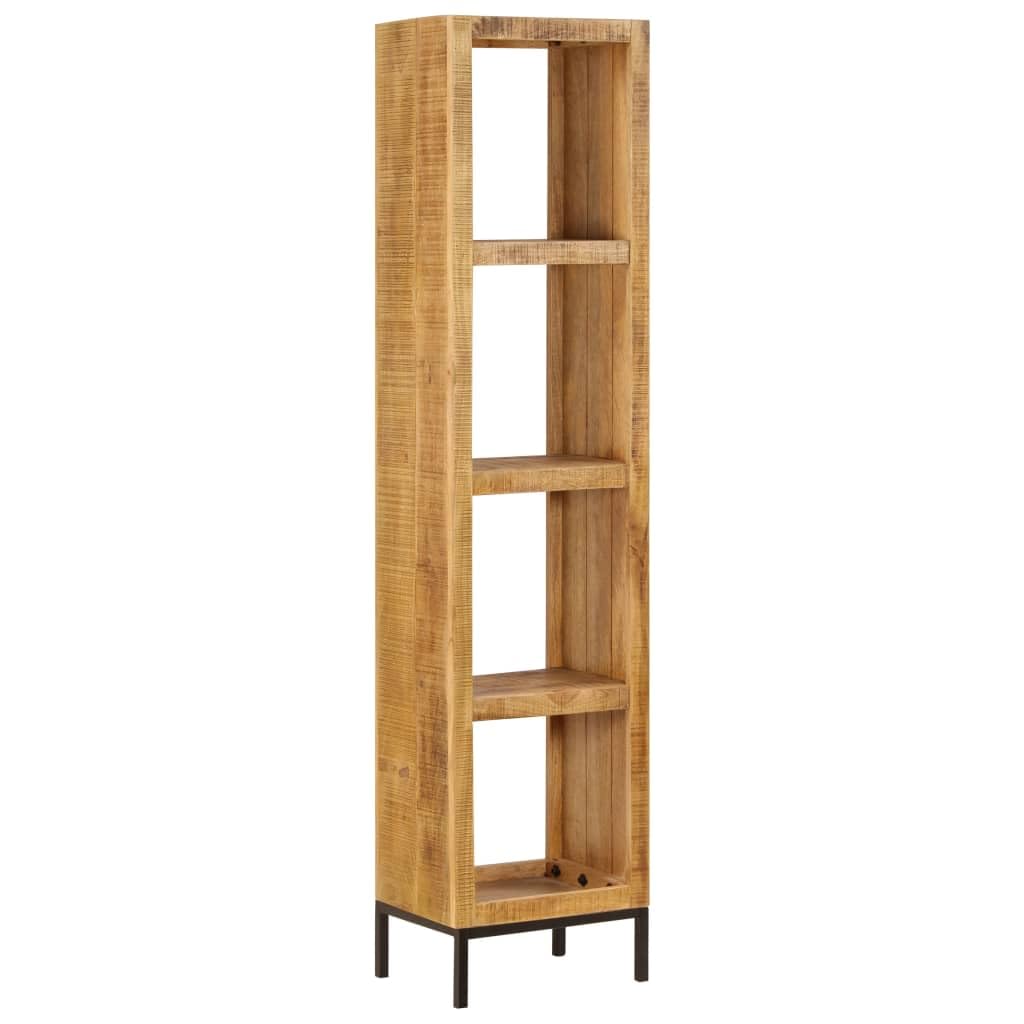 vidaXL Solid Mango Wood Bookshelf with 4 Compartments | Polished and Lacquered Brown Wooden Bookcase | Industrial Style Compact Storage Solution