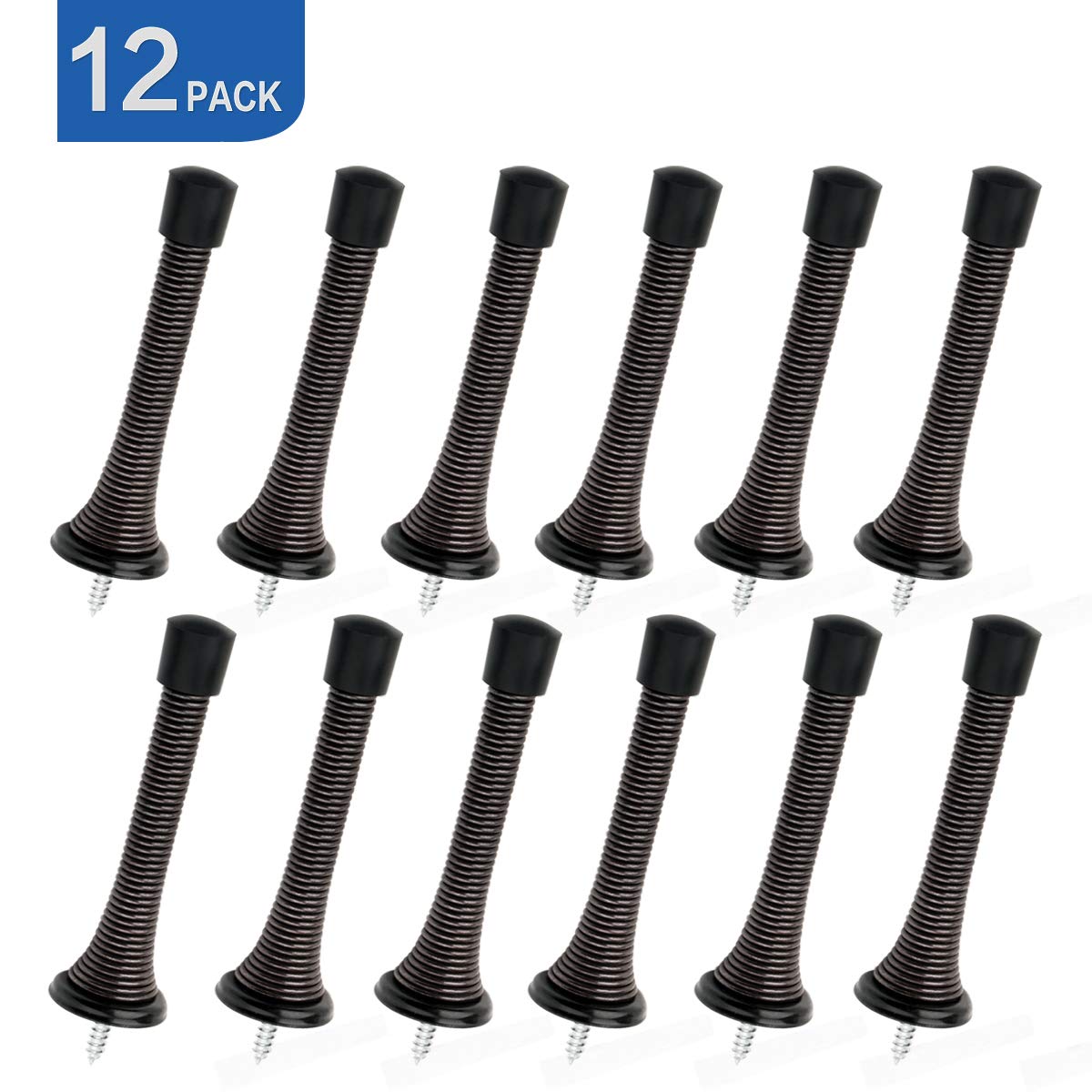 Homotek 12 Pack Spring Door Stopper With Rubber Bumper Satin Nickel 3-1/8' Flexible Spring Heavy Duty Wall Door Stop Low Mounte