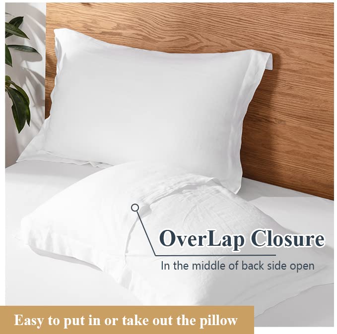 Simple&Opulence 100% Belgian Linen Pillow Shams -Set Of 2, King Size - Basic Style Breathable Pure Linen Suitable For Home - Soft And Durable With Envelope Closure (20''X 36'', White)