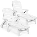 S Afstar Patio Chaise Lounge Chair, Folding Lounger Chair With 2 Flexible Wheels & 5 Adjustable Positions, Plastic Lounge Recliner For Outside Poolside Beach Sunbathing, Assembly-Free (2, White)
