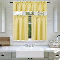 3Pc Set Solid Faux Silk Lined Blackout Rod Pocket Small Kitchen Window Curtain with Valance (K3) (Yellow)