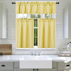 3Pc Set Solid Faux Silk Lined Blackout Rod Pocket Small Kitchen Window Curtain with Valance (K3) (Yellow)
