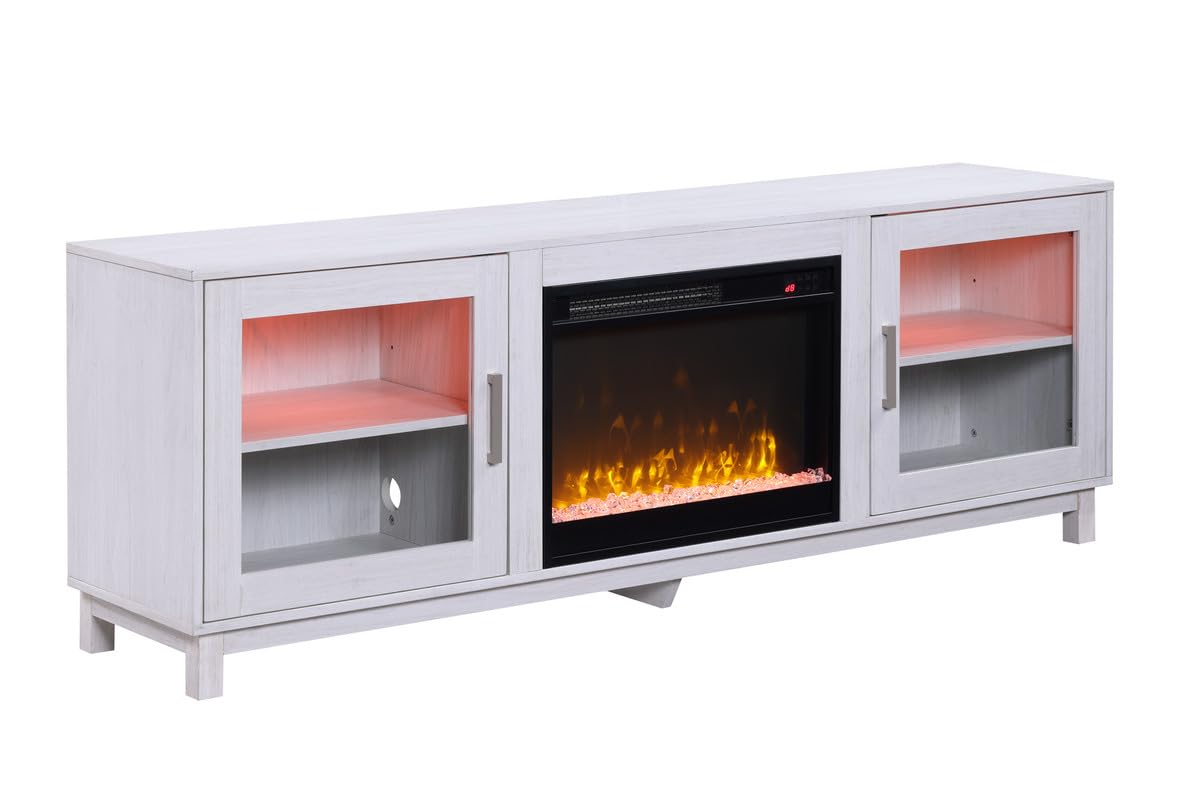 LILOLA LIVING Summit 70' White Walnut Finish TV Stand Console with Fireplace