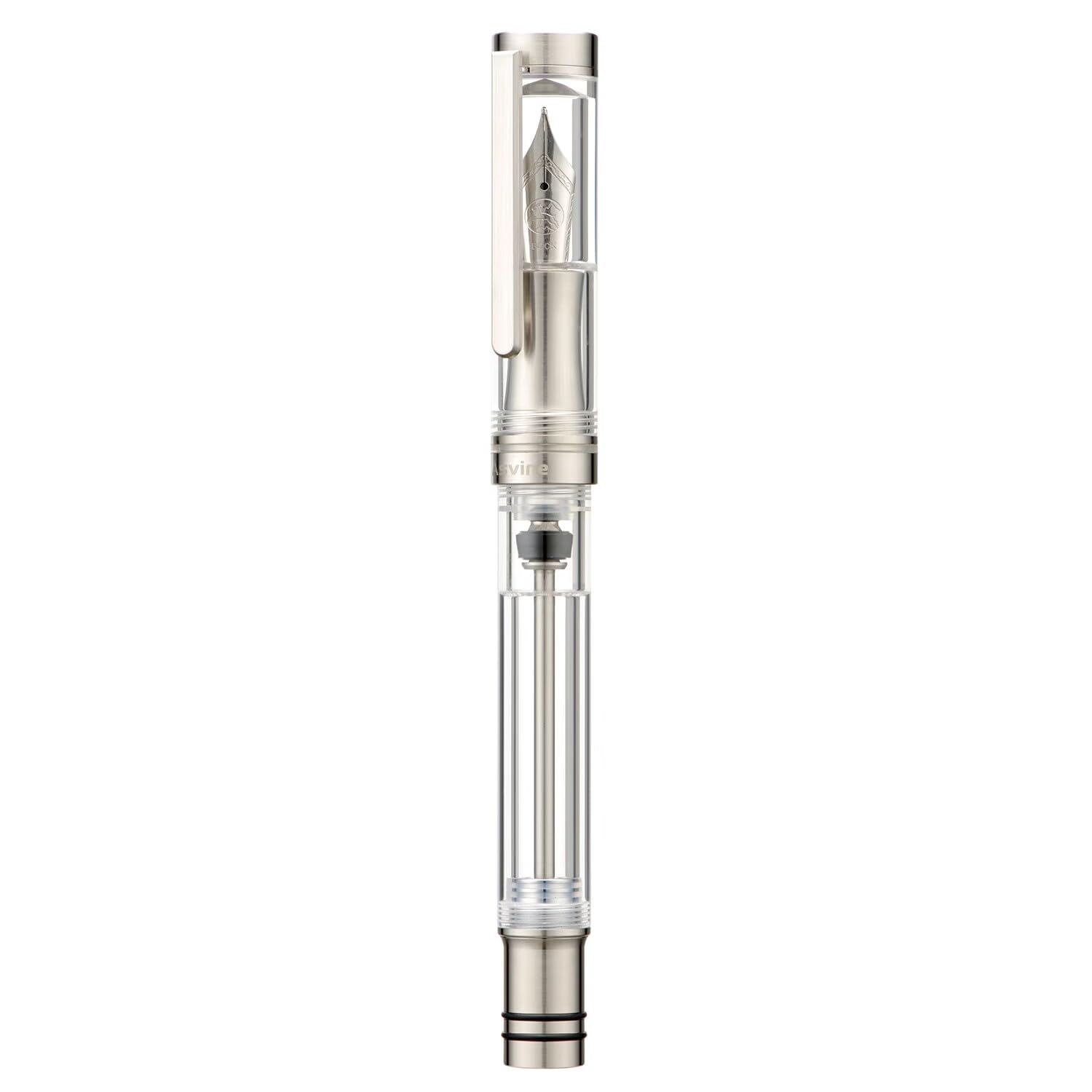 Asvine V200 Titanium Fountain Pen Vacuum Filling, Germany Bock Extra Fine Nib Clear Transparent Acrylic Smooth Writing Pen Case